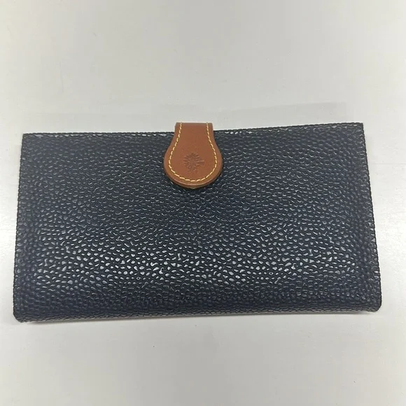 Mulberry Wallet Long Bifold Caviar Leather Navvy Blue Tan Leather Trim Vintage - Picture 3 of 11